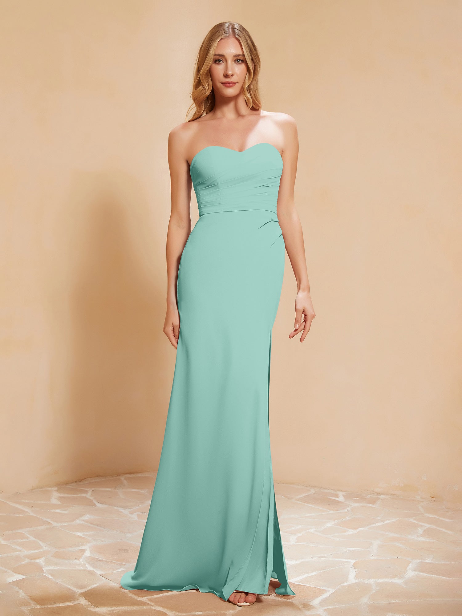 Sweetheart Sheath Chiffon Dress With Slit Turquoise